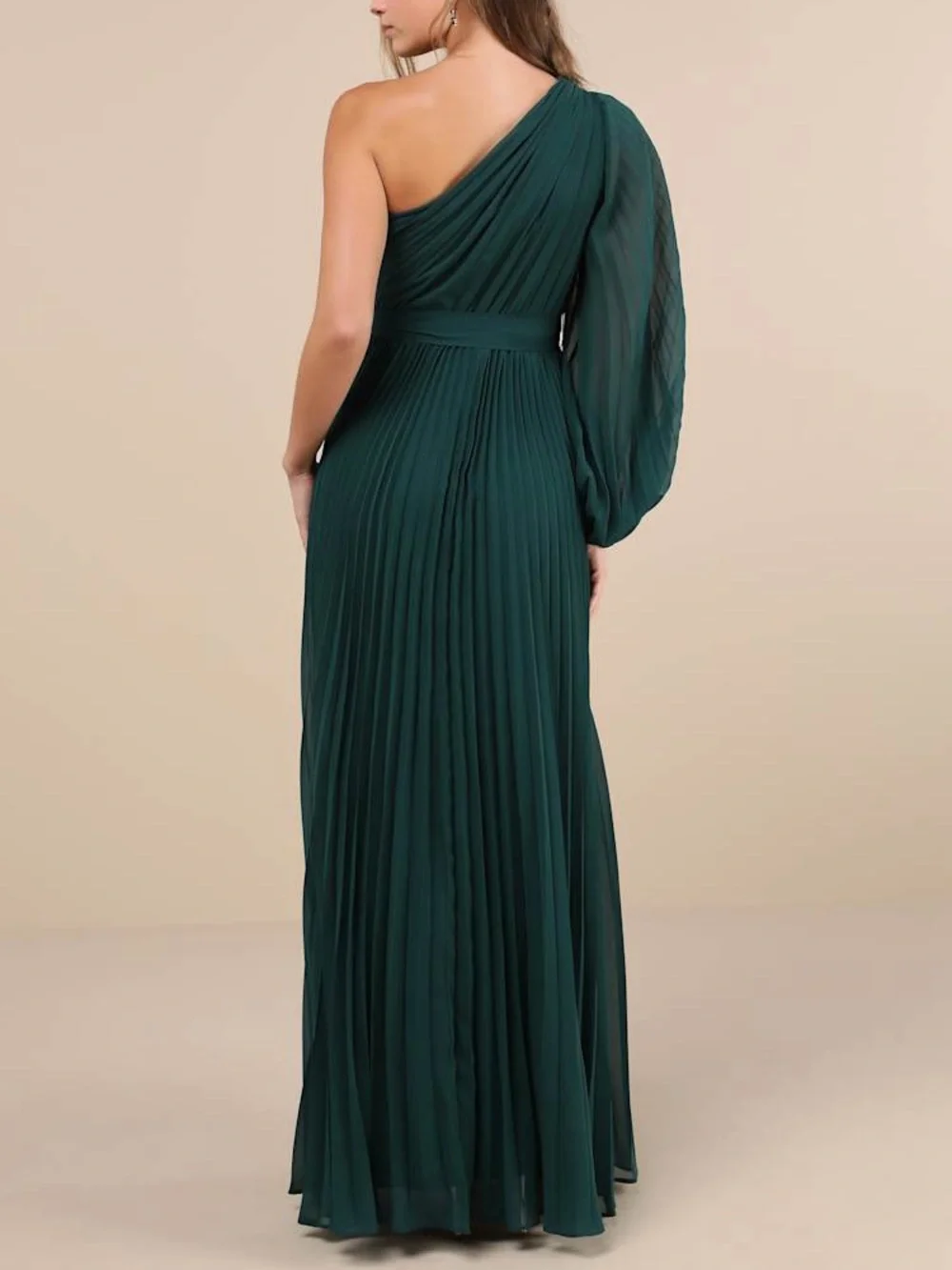 NWT Lulus Divine Charm Green Pleated One-Shoulder Maxi Dress